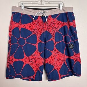 VISSLA Upcycled Coconut Stretch Boardshort Men’s 36 Surf Beach Flower 11” Inseam